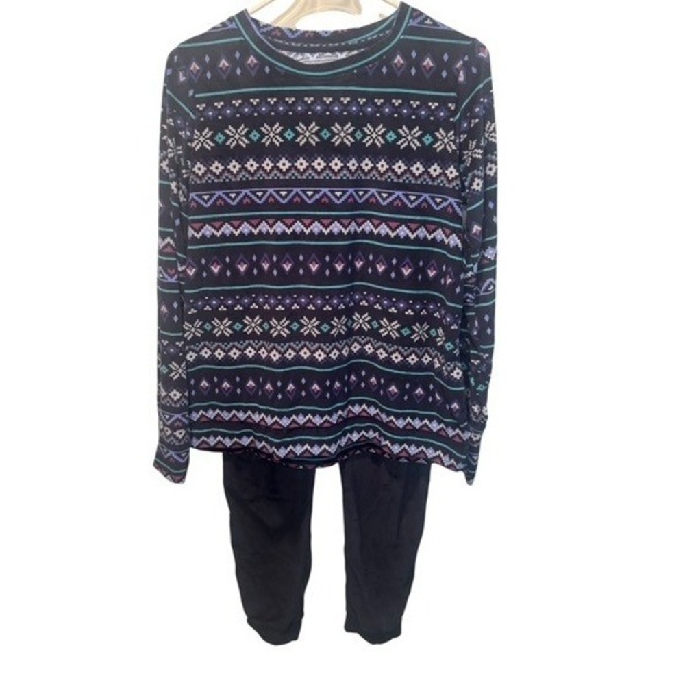 Cuddl Duds Women Blue Pajama 2 Piece Set Fair Isle Fleece Joggers PS NEW Cozy